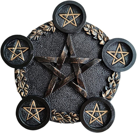 Black and Gold Pentagram Resin Candle Holder - Elegant Home Decor