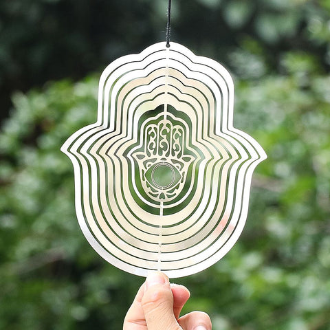 Campanella a vento 3D rotante con palma di Fatima - Incantevole ciondolo da giardino