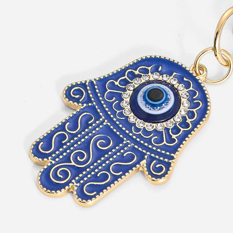 Blue Evil Eye Hand Keychain - Protective Metal Keyring Accessory