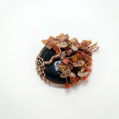 Ciondolo con albero della vita in pietra preziosa di cristallo naturale - Pietra grezza avvolta in filo metallico