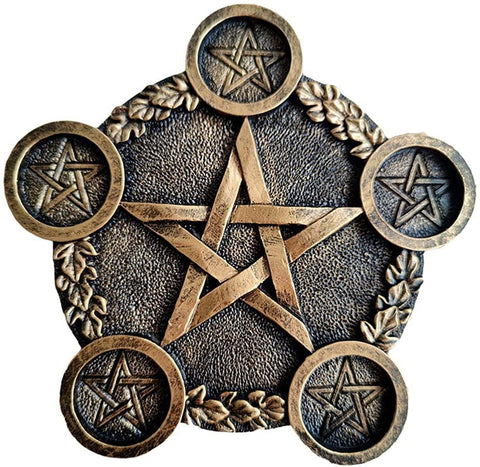 Black and Gold Pentagram Resin Candle Holder - Elegant Home Decor
