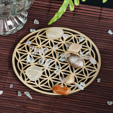 Flower of Life Wooden Crystal Grid Board - Sacred Geometry Art Decor for Yoga and Meditation