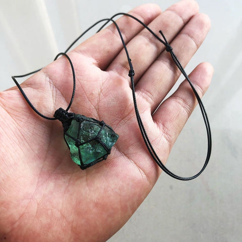 Ciondolo in cristallo di fluorite naturale verde e blu - Collana in pietra grezza